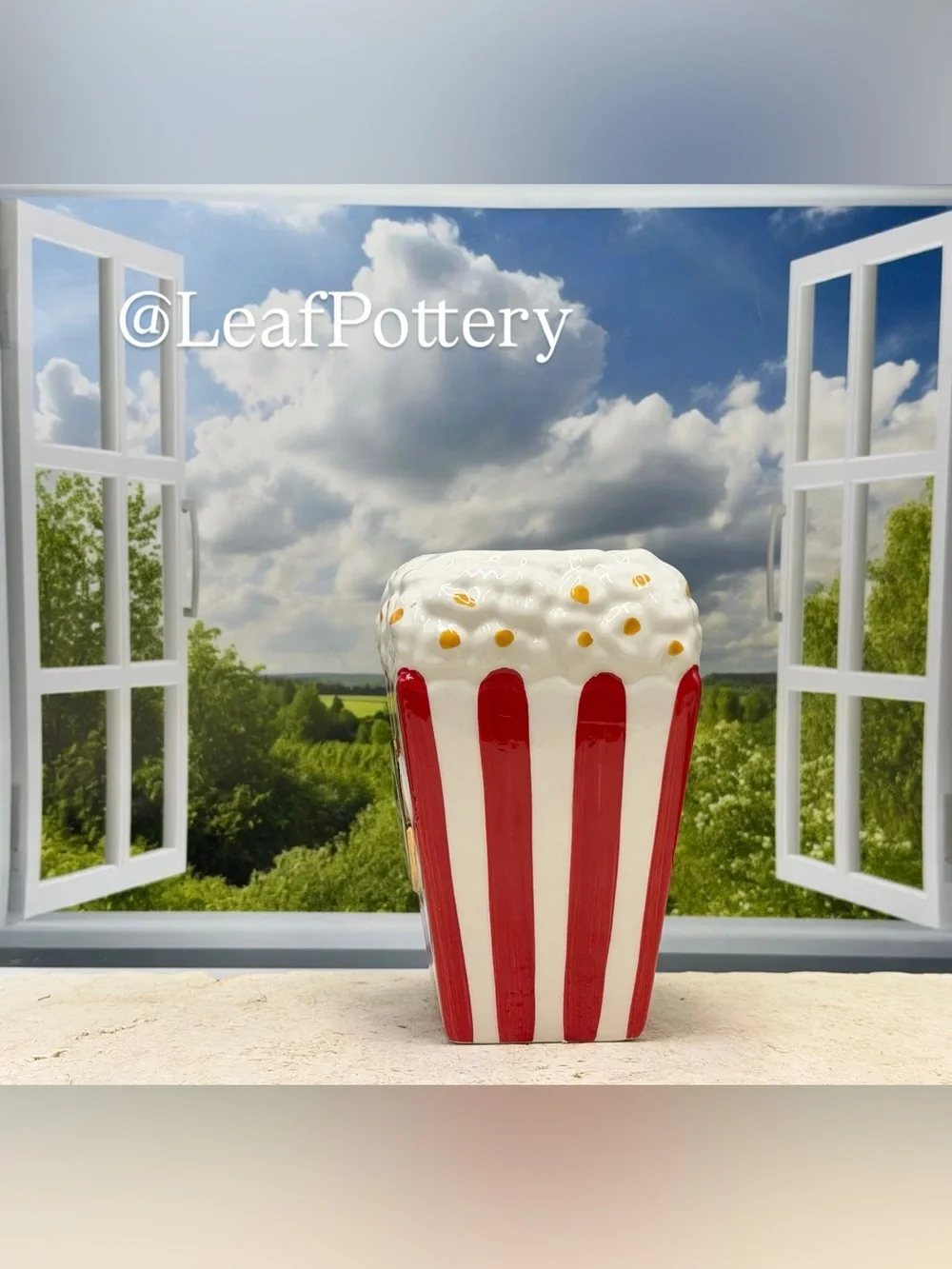 Ceramic Popcorn Bucket Planter, Vintage Style Movie Night Vase